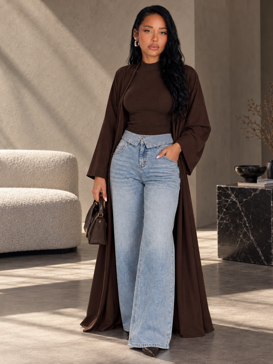 Amara Folded Waist Wide Leg Jeans