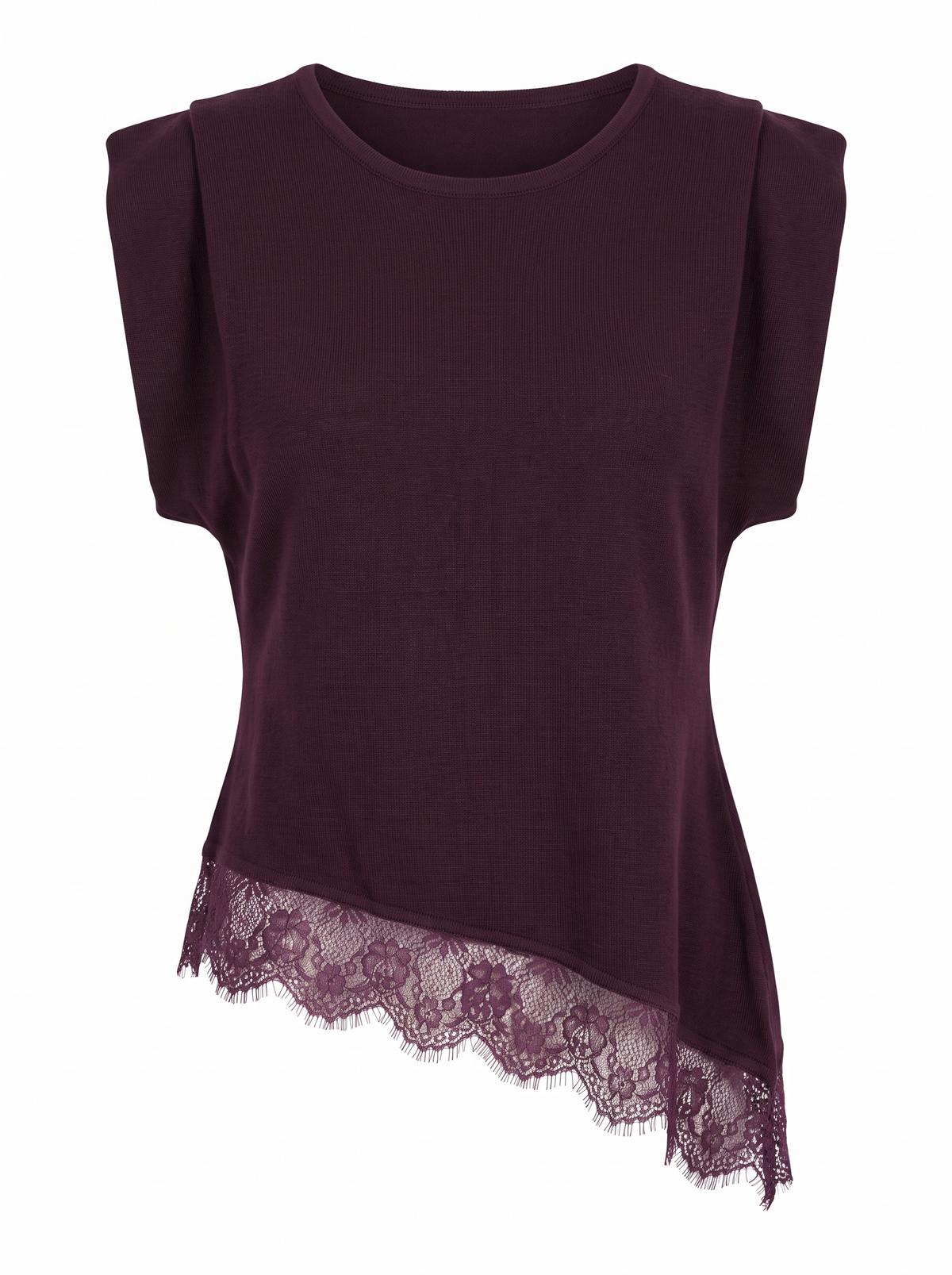 Asymmetric Lace-Trim Top - Bordo