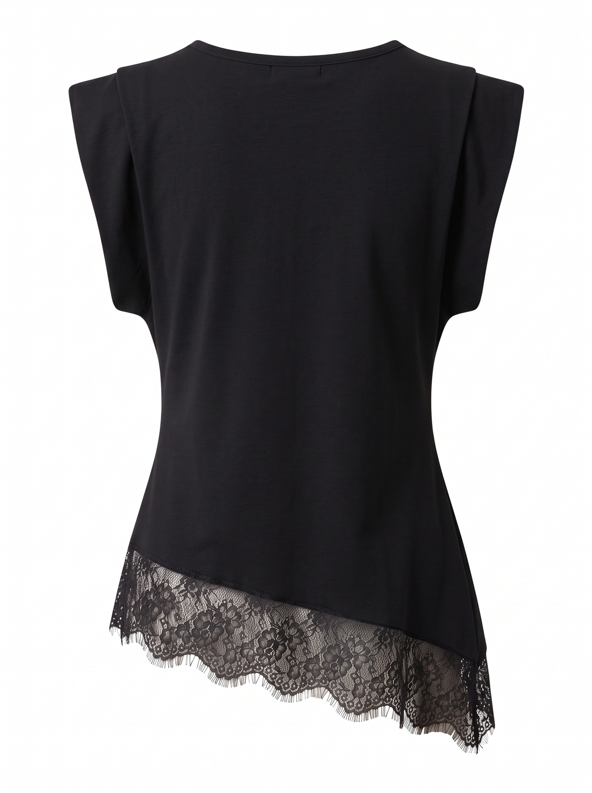 Asymmetric Lace-Trim Top - Black