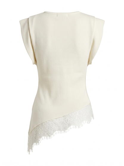Elara Lace-Trim Knit Top - Beige