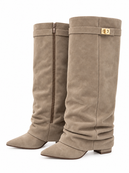 Elara Knee-High Boots - Taupe